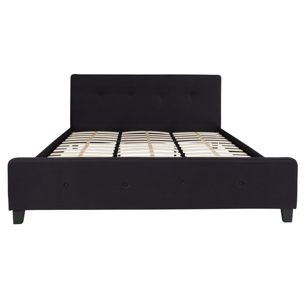 Black,King |#| King Size Four Button Tufted Upholstered Platform Bed in Black Fabric