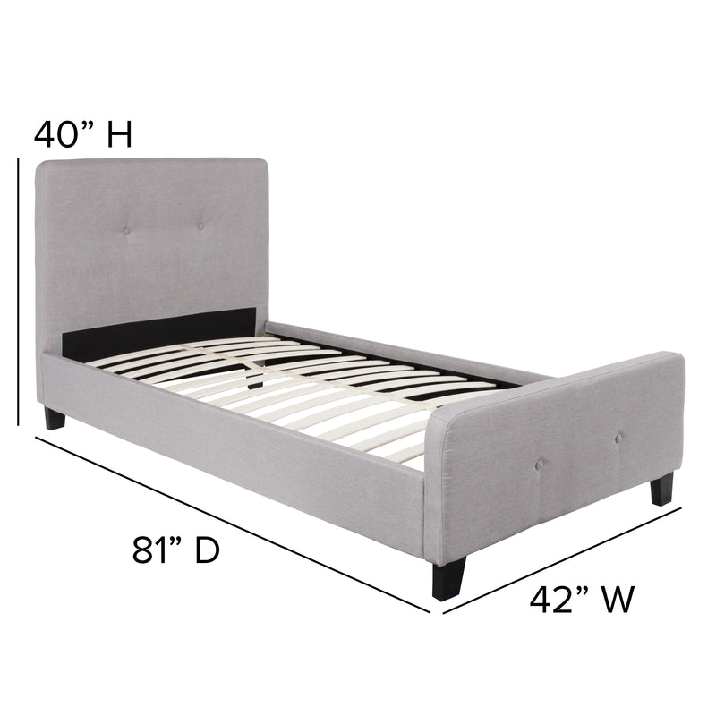 Light Gray,Twin |#| Twin Size Two Button Tufted Upholstered Platform Bed in Light Gray Fabric