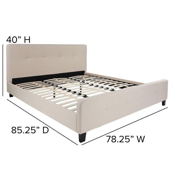 Beige,King |#| King Size Four Button Tufted Upholstered Platform Bed in Beige Fabric