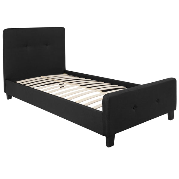 Black,Twin |#| Twin Size Two Button Tufted Upholstered Platform Bed in Black Fabric