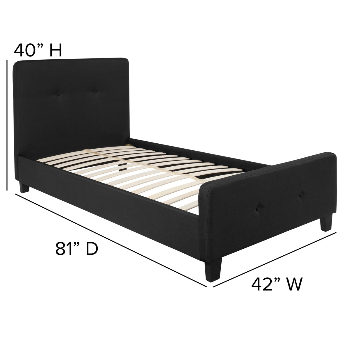 Black,Twin |#| Twin Size Two Button Tufted Upholstered Platform Bed in Black Fabric