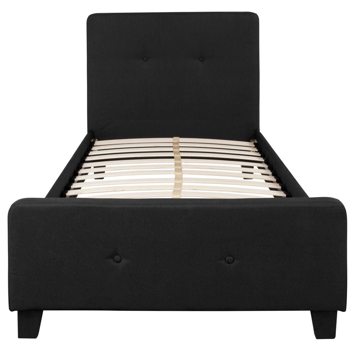 Black,Twin |#| Twin Size Two Button Tufted Upholstered Platform Bed in Black Fabric