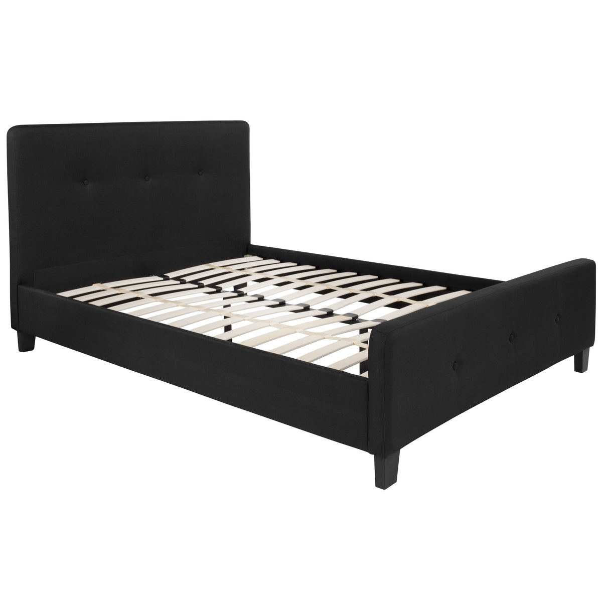 Black,Full |#| Full Size Three Button Tufted Upholstered Platform Bed in Black Fabric