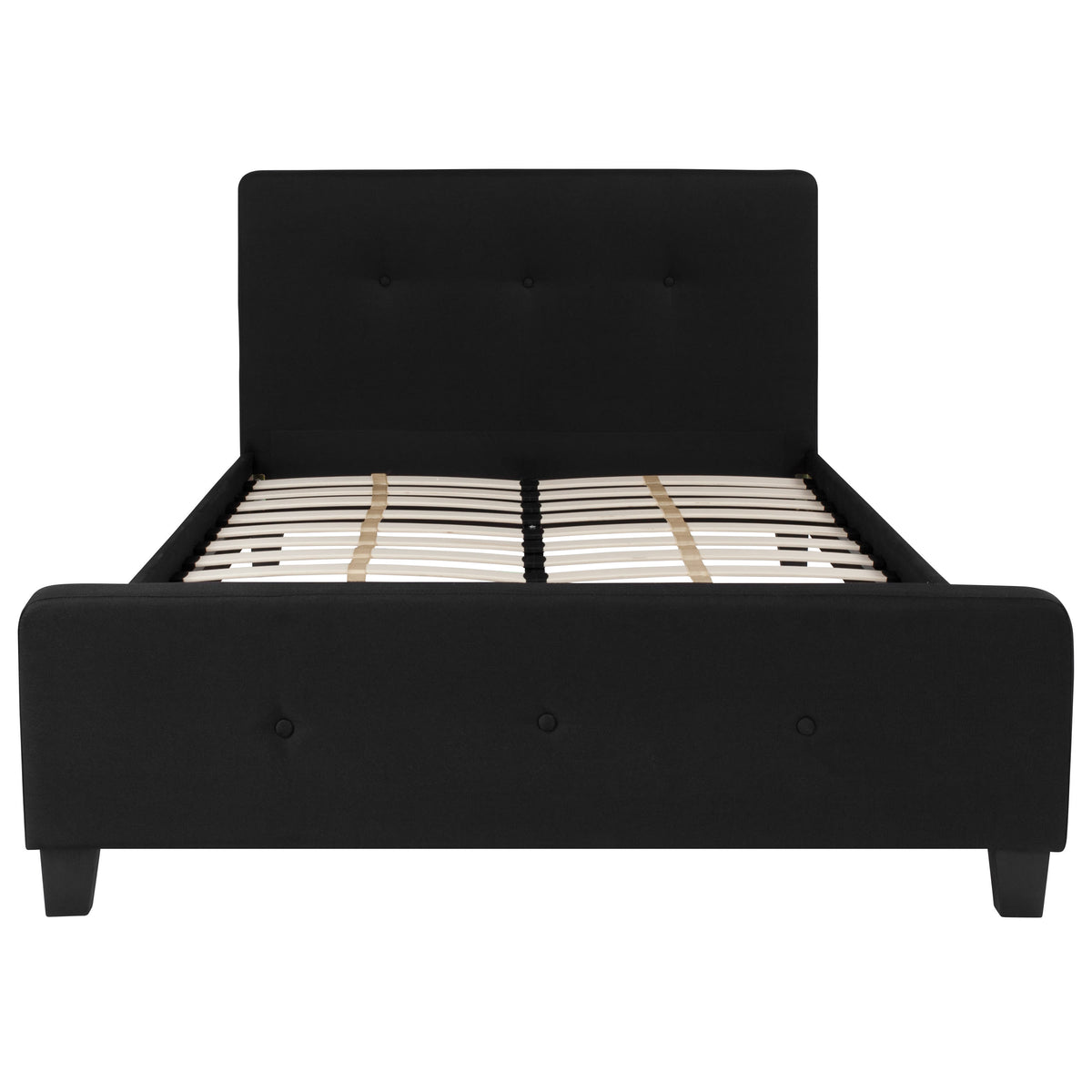 Black,Full |#| Full Size Three Button Tufted Upholstered Platform Bed in Black Fabric