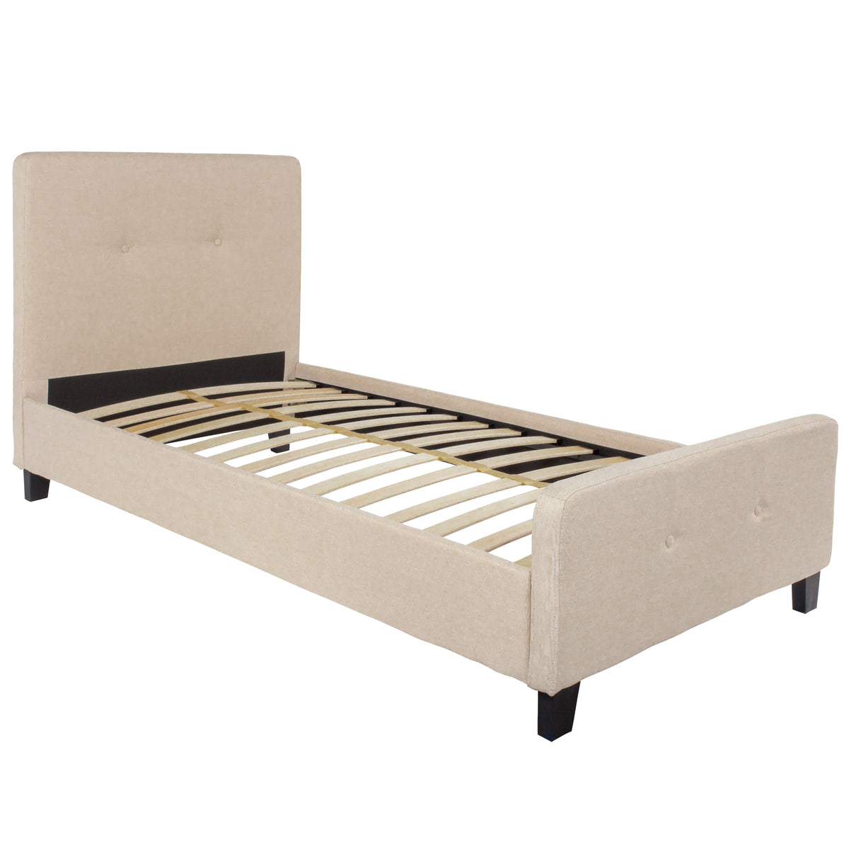 Beige,Twin |#| Twin Size Two Button Tufted Upholstered Platform Bed in Beige Fabric