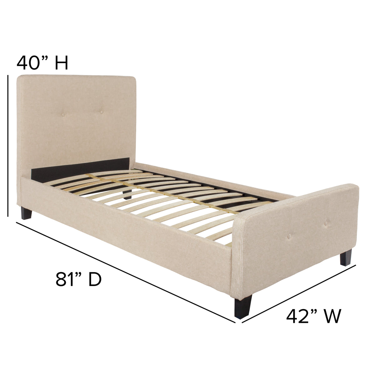 Beige,Twin |#| Twin Size Two Button Tufted Upholstered Platform Bed in Beige Fabric
