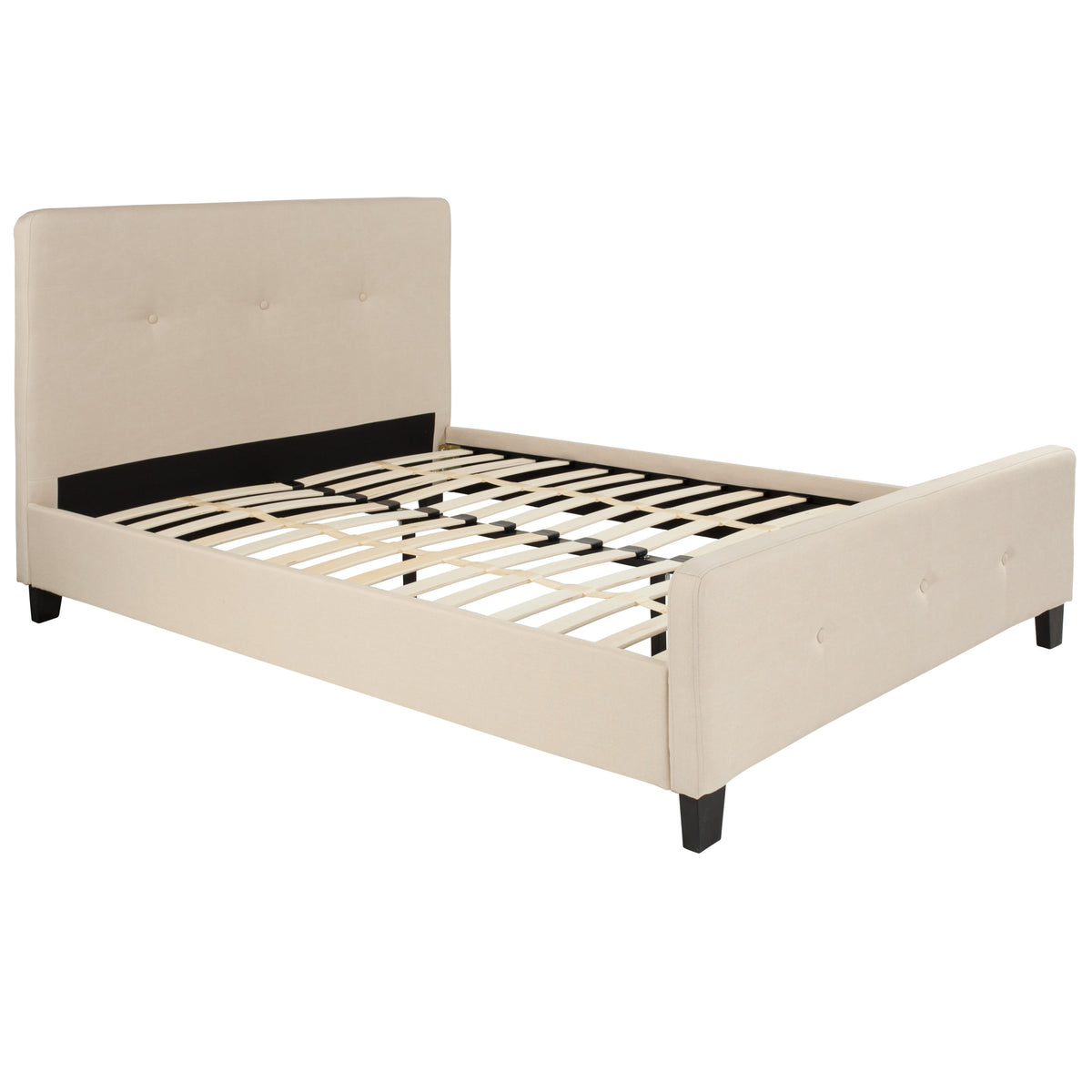 Beige,Full |#| Full Size Three Button Tufted Upholstered Platform Bed in Beige Fabric