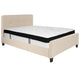 Beige,Full |#| Full Three Button Tufted Platform Bed/Memory Foam Mattress-Beige Fabric