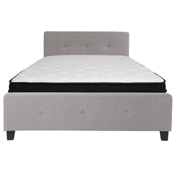 Light Gray,Queen |#| Queen Three Button Tufted Platform Bed/Memory Foam Mattress-Light Gray Fabric