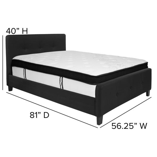 Black,Full |#| Full Three Button Tufted Platform Bed/Memory Foam Mattress-Black Fabric