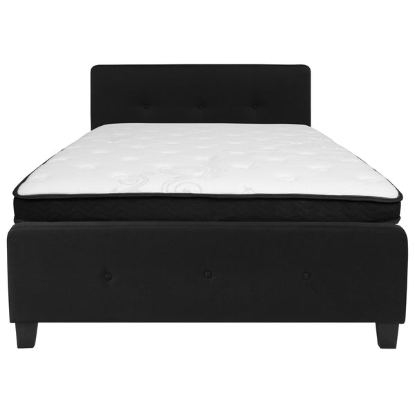 Black,Full |#| Full Three Button Tufted Platform Bed/Memory Foam Mattress-Black Fabric