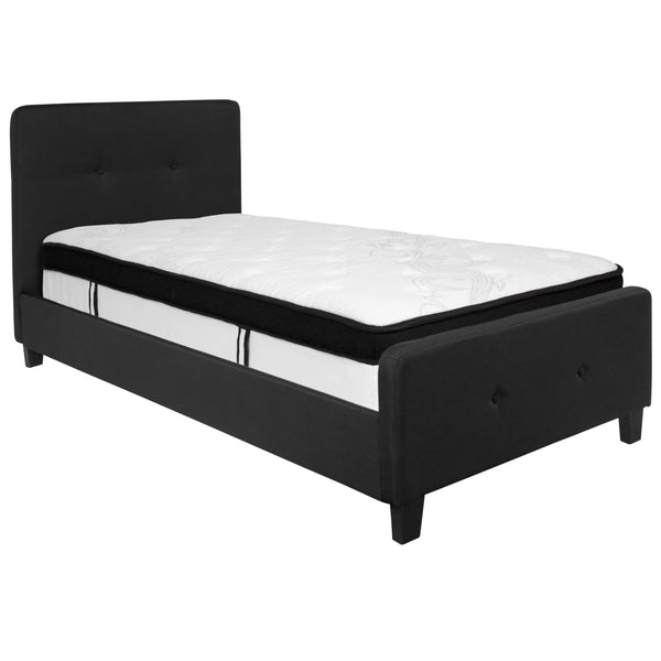 Black,Twin |#| Twin Two Button Tufted Platform Bed/Memory Foam Mattress-Black Fabric