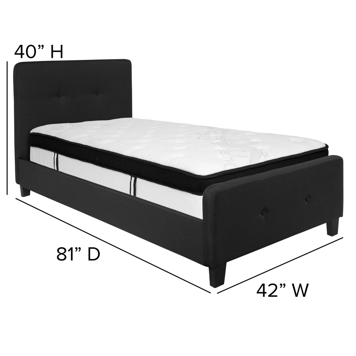 Black,Twin |#| Twin Two Button Tufted Platform Bed/Memory Foam Mattress-Black Fabric