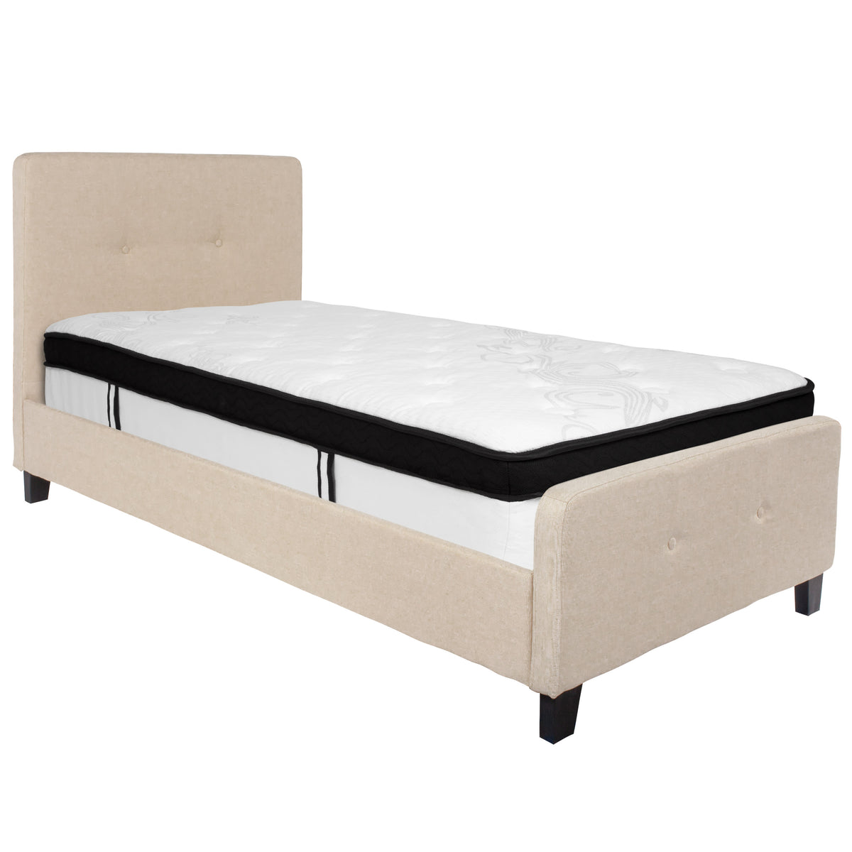 Beige,Twin |#| Twin Two Button Tufted Platform Bed/Memory Foam Mattress-Beige Fabric