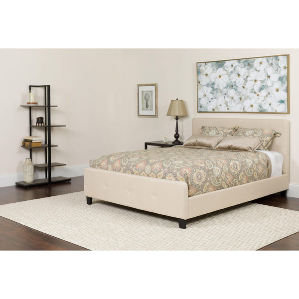 Beige,Twin |#| Twin Two Button Tufted Platform Bed/Memory Foam Mattress-Beige Fabric