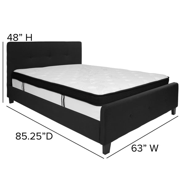 Black,Queen |#| Queen Three Button Tufted Platform Bed/Memory Foam Mattress-Black Fabric