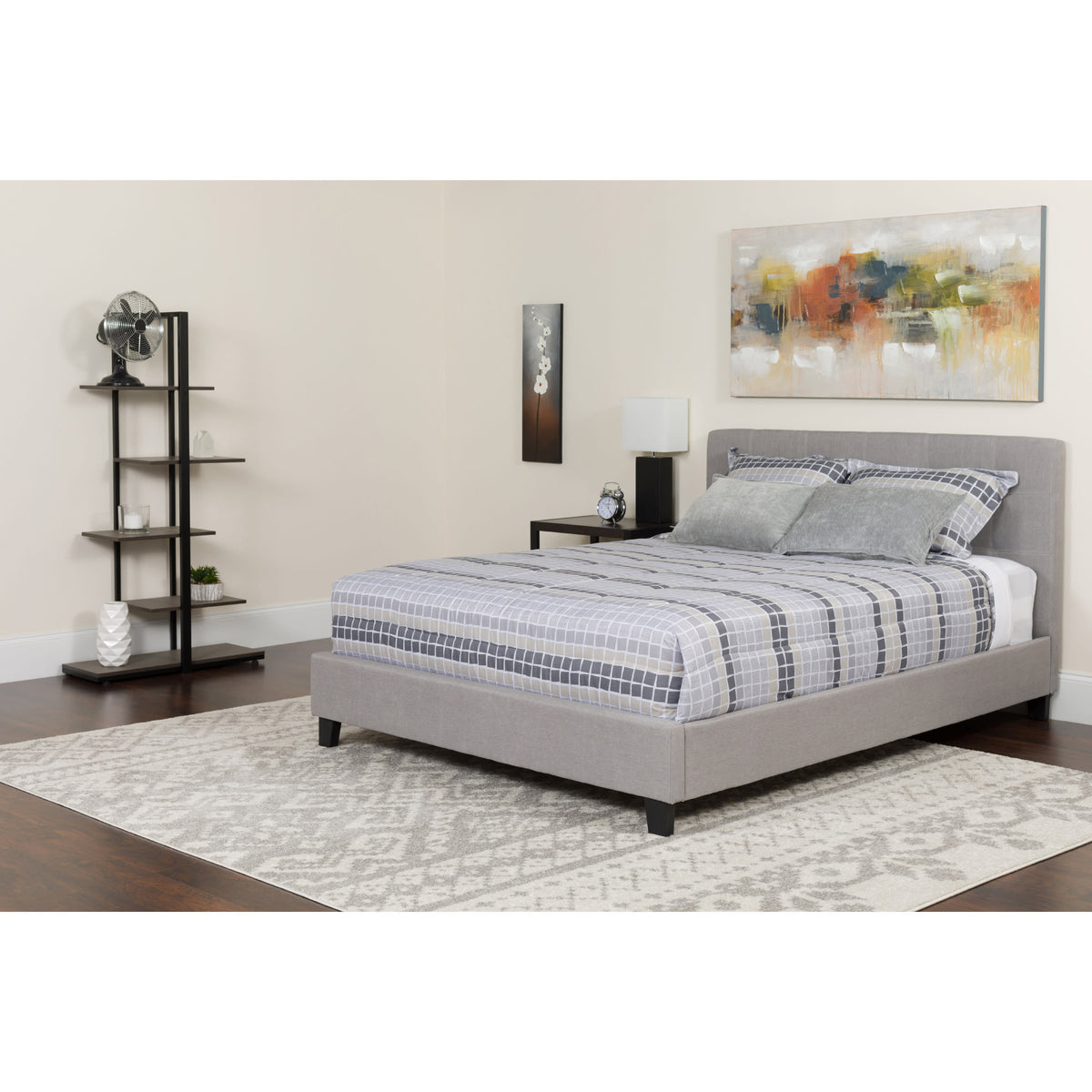 Light Gray,Twin |#| Twin Two Button Tufted Platform Bed/Memory Foam Mattress-Light Gray Fabric