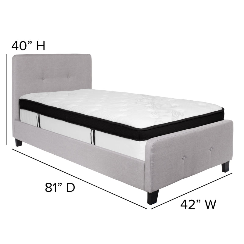 Light Gray,Twin |#| Twin Two Button Tufted Platform Bed/Memory Foam Mattress-Light Gray Fabric