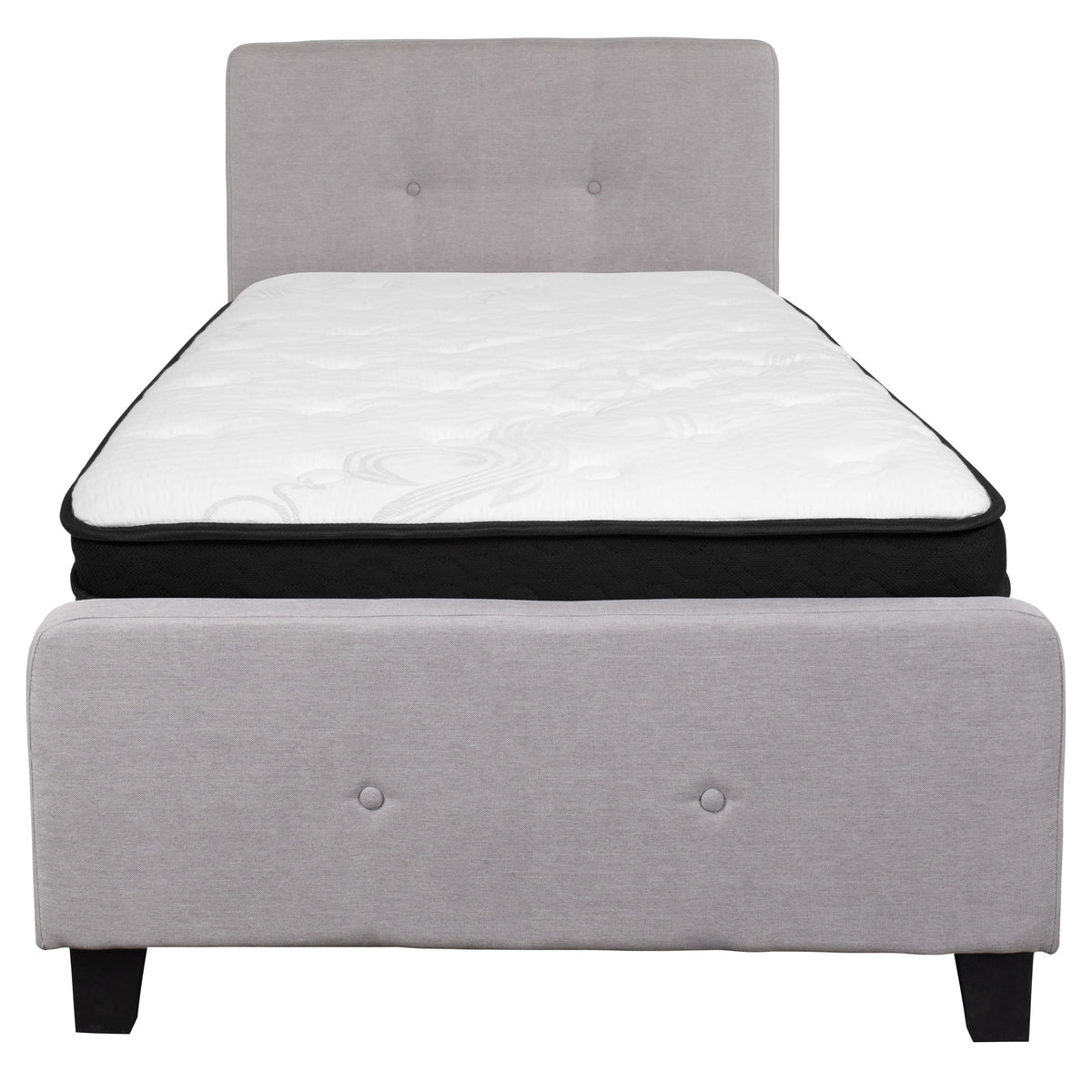 Light Gray,Twin |#| Twin Two Button Tufted Platform Bed/Memory Foam Mattress-Light Gray Fabric