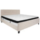 Beige,King |#| King Four Button Tufted Platform Bed/Memory Foam Mattress-Beige Fabric