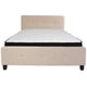 Beige,Queen |#| Queen Three Button Tufted Platform Bed/Memory Foam Mattress-Beige Fabric