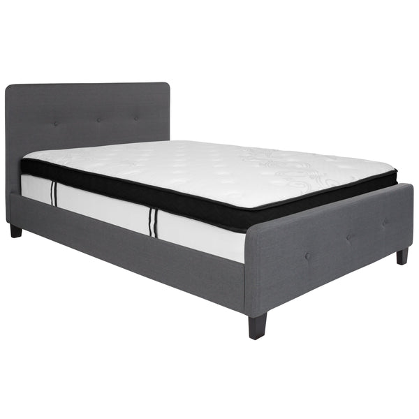 Dark Gray,Full |#| Full Three Button Tufted Platform Bed/Memory Foam Mattress-Dark Gray Fabric