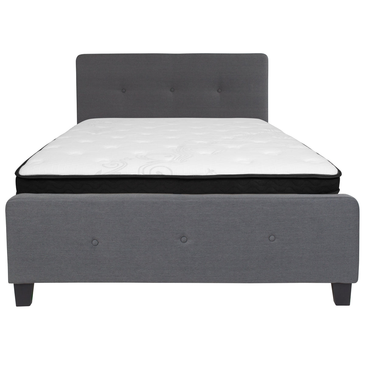 Dark Gray,Full |#| Full Three Button Tufted Platform Bed/Memory Foam Mattress-Dark Gray Fabric