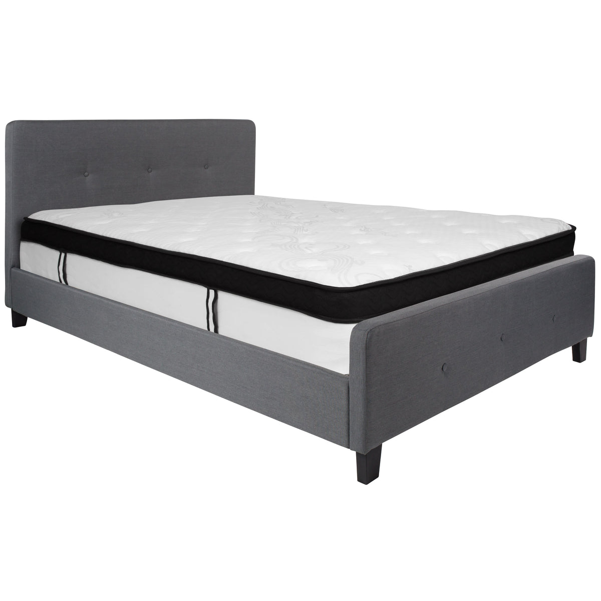 Dark Gray,Queen |#| Queen Three Button Tufted Platform Bed/Memory Foam Mattress-Dark Gray Fabric