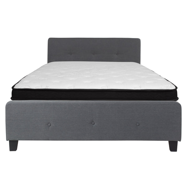 Dark Gray,Queen |#| Queen Three Button Tufted Platform Bed/Memory Foam Mattress-Dark Gray Fabric