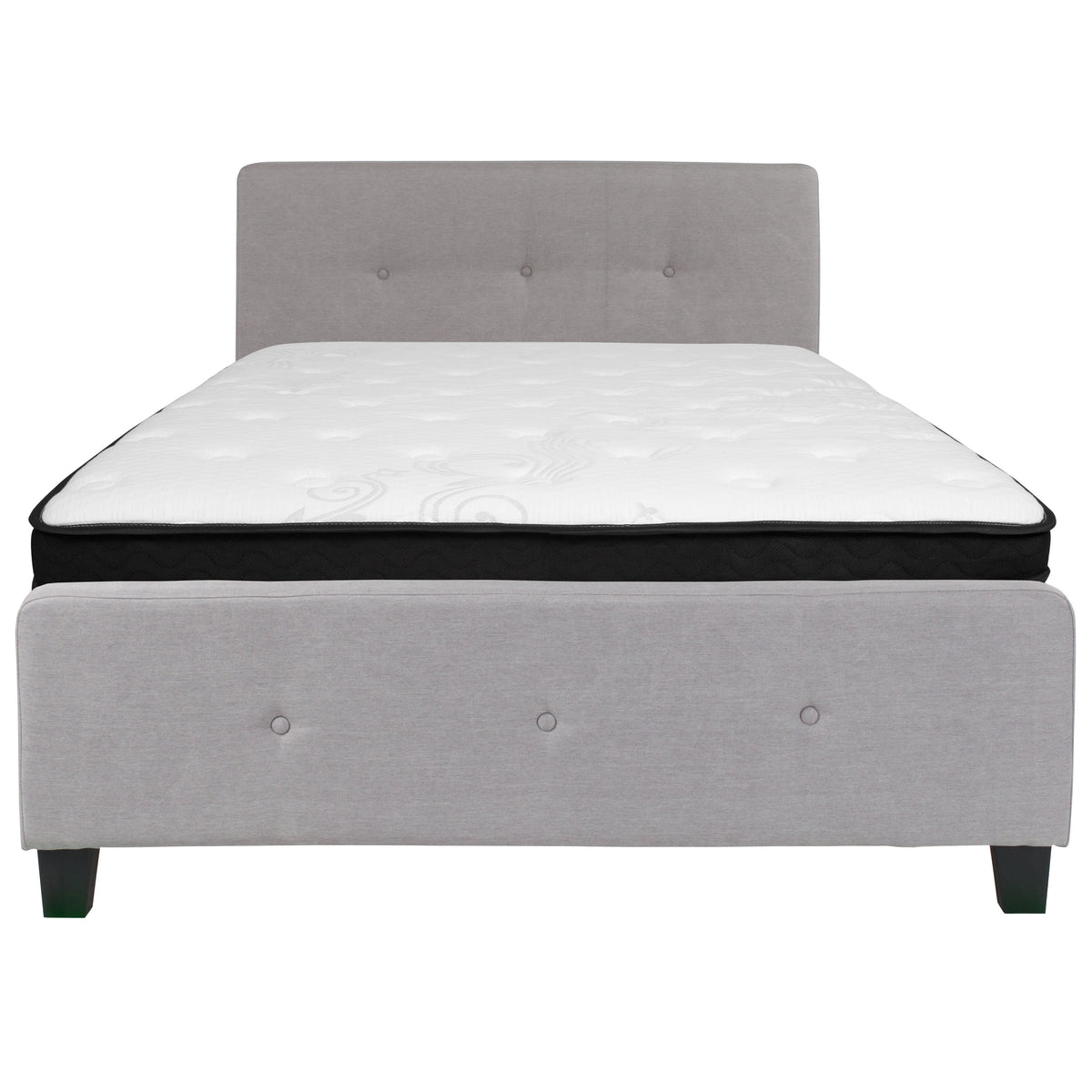 Light Gray,Full |#| Full Three Button Tufted Platform Bed/Memory Foam Mattress-Light Gray Fabric