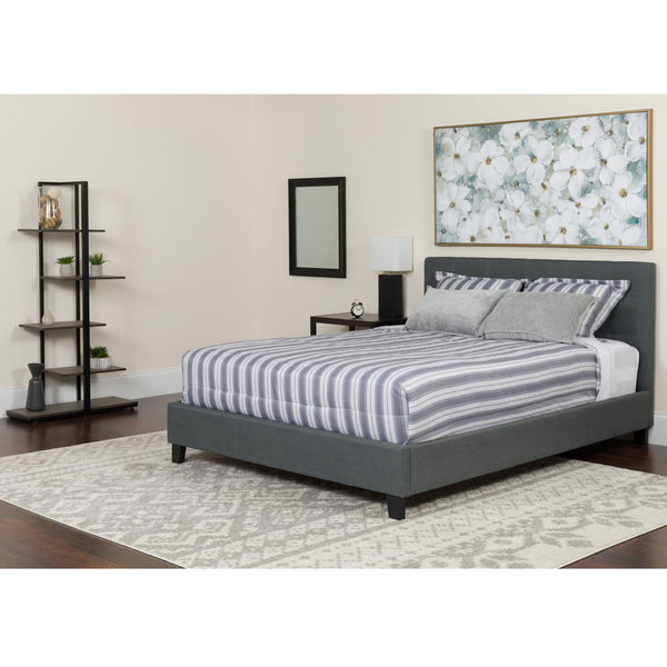 Dark Gray,King |#| King Four Button Tufted Platform Bed/Memory Foam Mattress-Dark Gray Fabric