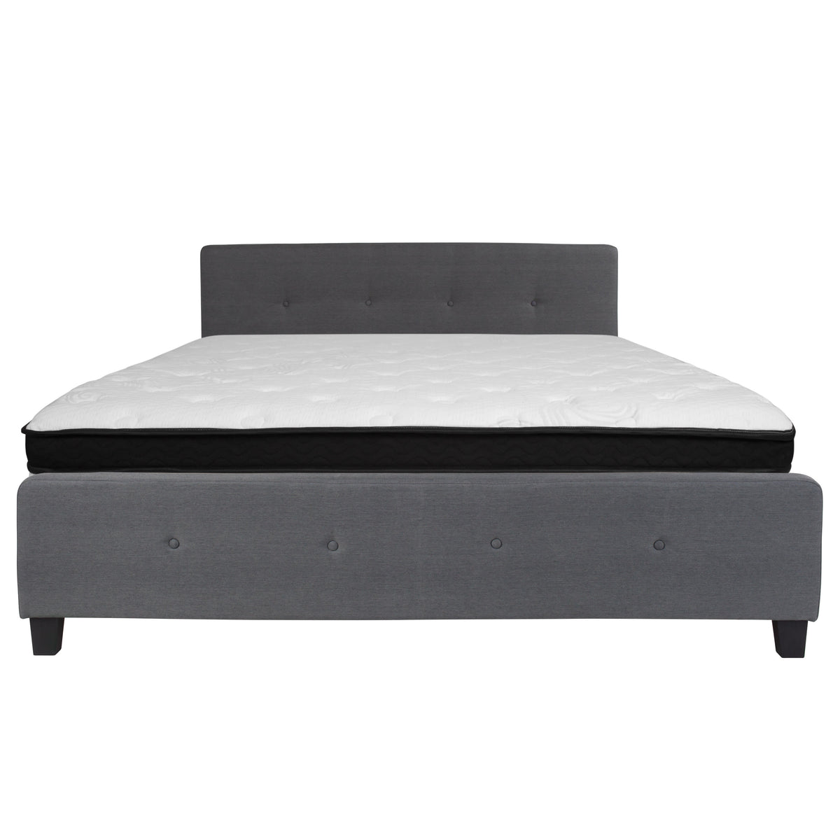 Dark Gray,King |#| King Four Button Tufted Platform Bed/Memory Foam Mattress-Dark Gray Fabric