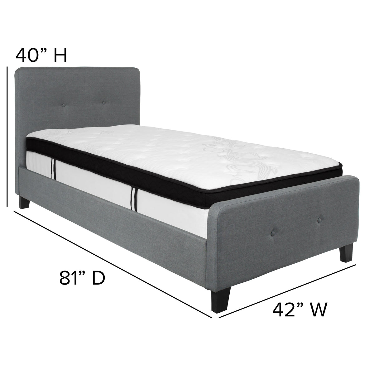 Dark Gray,Twin |#| Twin Two Button Tufted Platform Bed/Memory Foam Mattress-Dark Gray Fabric