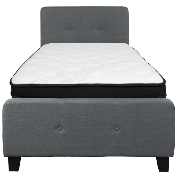 Dark Gray,Twin |#| Twin Two Button Tufted Platform Bed/Memory Foam Mattress-Dark Gray Fabric