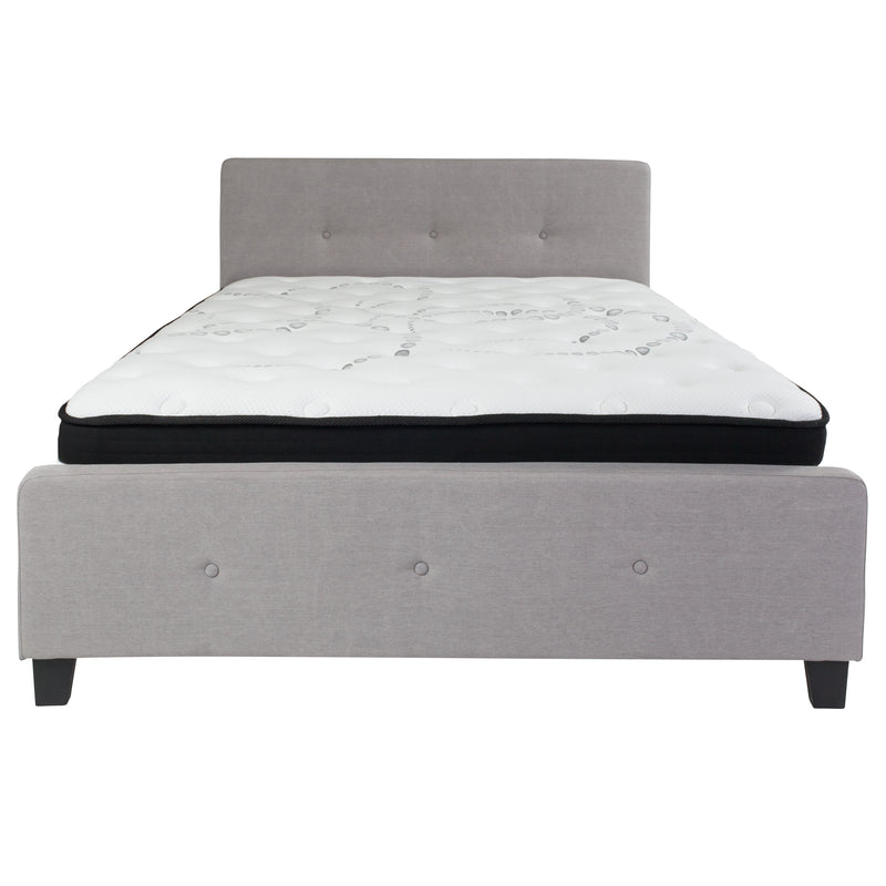 Light Gray,Queen |#| Queen Size Button Tufted Upholstered Platform Bed in Lt Gray Fabric w/ Mattress