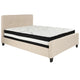 Beige,Full |#| Full Size Button Tufted Upholstered Platform Bed in Beige Fabric with Mattress