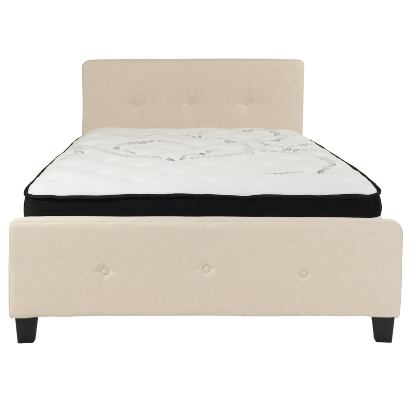 Beige,Full |#| Full Size Button Tufted Upholstered Platform Bed in Beige Fabric with Mattress