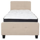 Beige,Twin |#| Twin Size Button Tufted Upholstered Platform Bed in Beige Fabric with Mattress