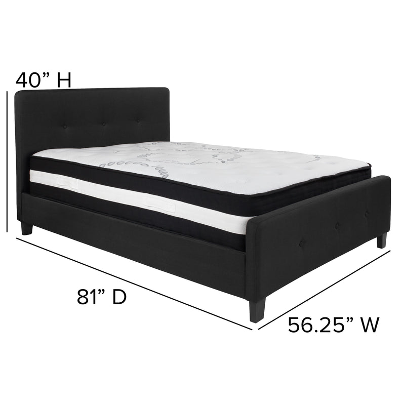 Black,Full |#| Full Size Button Tufted Upholstered Platform Bed in Black Fabric with Mattress