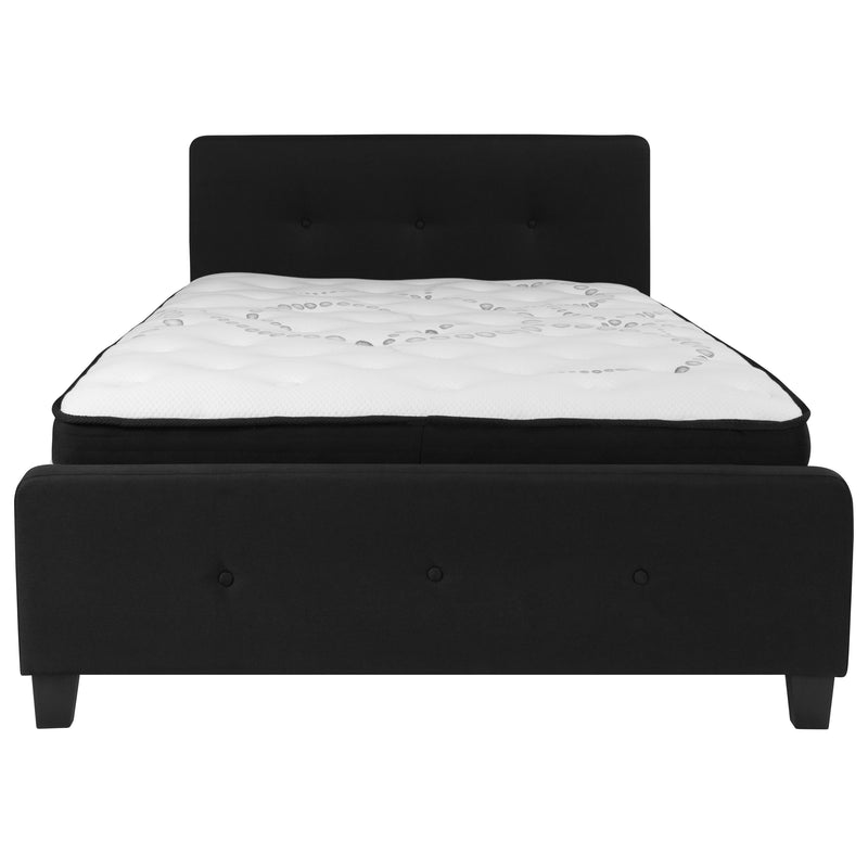 Black,Full |#| Full Size Button Tufted Upholstered Platform Bed in Black Fabric with Mattress