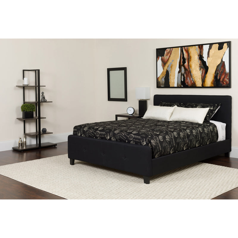 Black,Twin |#| Twin Size Button Tufted Upholstered Platform Bed in Bl