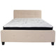 Beige,Queen |#| Queen Size Three Button Tufted Beige Fabric Upholstered Platform Bed & Mattress