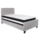 Light Gray,Twin |#| Twin Size Button Tufted Upholstered Platform Bed in Lt Gray Fabric with Mattress