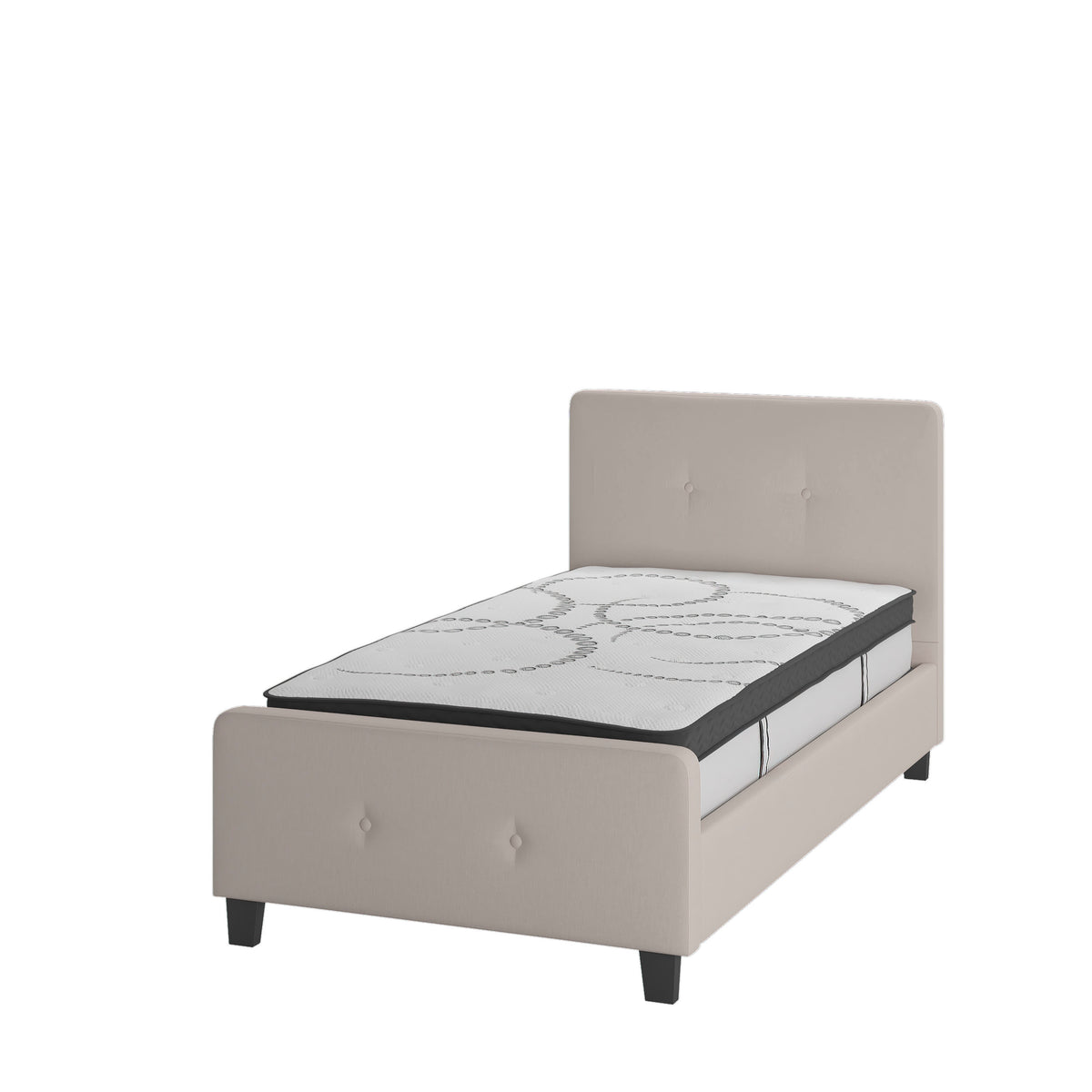 Beige,Twin |#| Twin Tufted Platform Bed in Beige Fabric with 10 Inch Pocket Spring Mattress