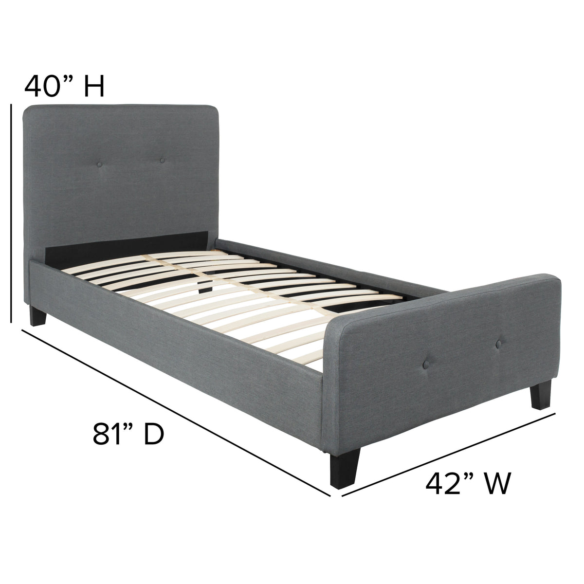 Dark Gray,Twin |#| Twin Tufted Platform Bed in Dark Gray Fabric with 10 Inch Pocket Spring Mattress