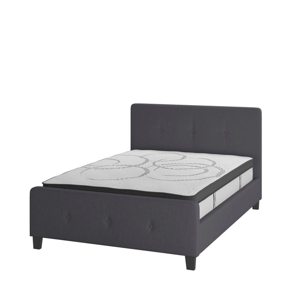 Dark Gray,Full |#| Full Tufted Platform Bed in Dark Gray Fabric with 10 Inch Pocket Spring Mattress