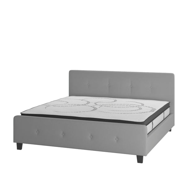 Light Gray,King |#| King Tufted Platform Bed in Light Gray Fabric with 10in. Pocket Spring Mattress