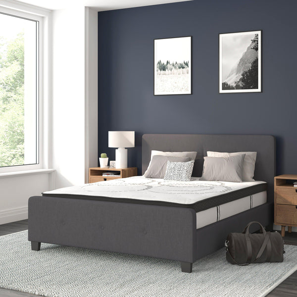 Dark Gray,Queen |#| Queen Tufted Platform Bed in Dark Gray Fabric with 10in. Pocket Spring Mattress