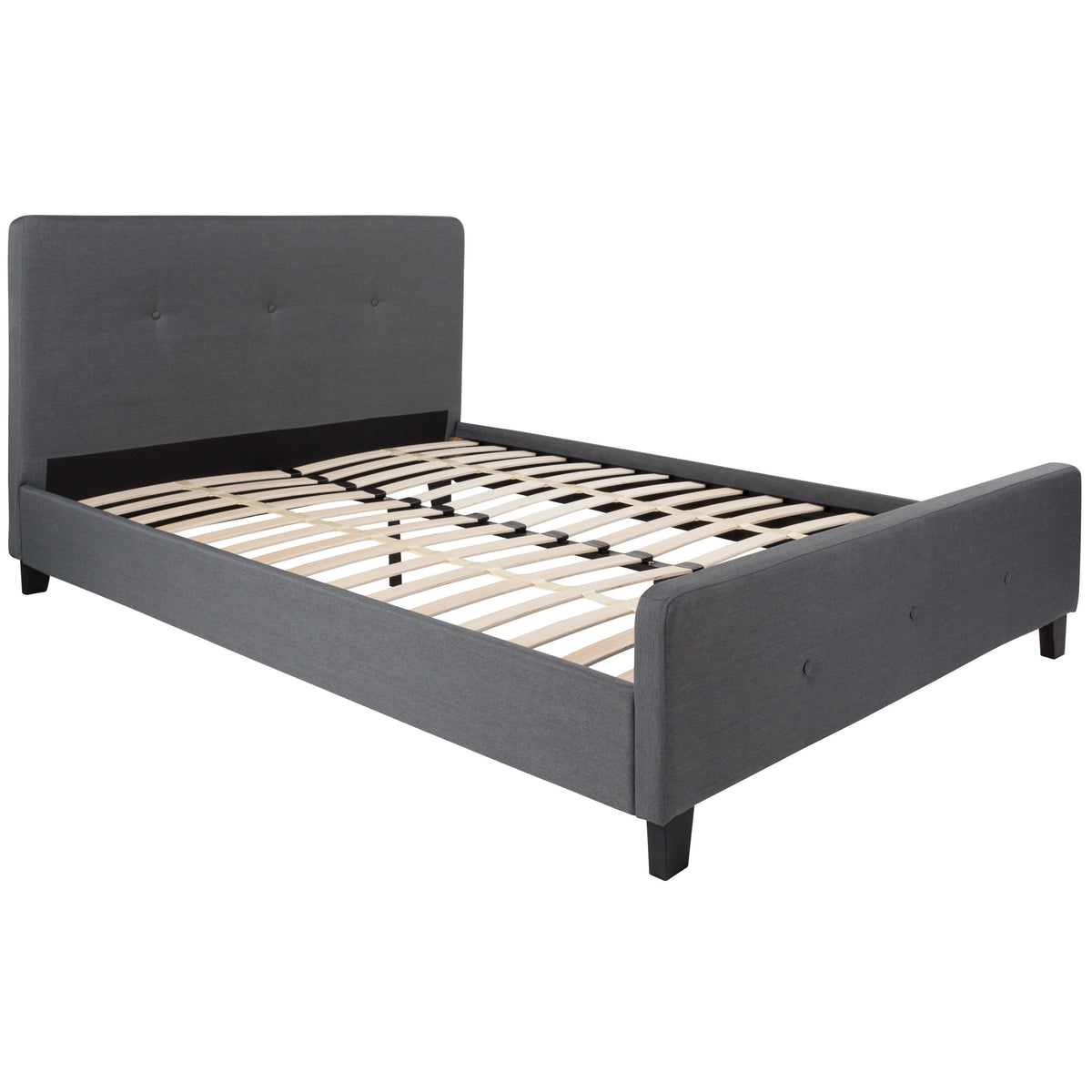 Dark Gray,Queen |#| Queen Tufted Platform Bed in Dark Gray Fabric with 10in. Pocket Spring Mattress