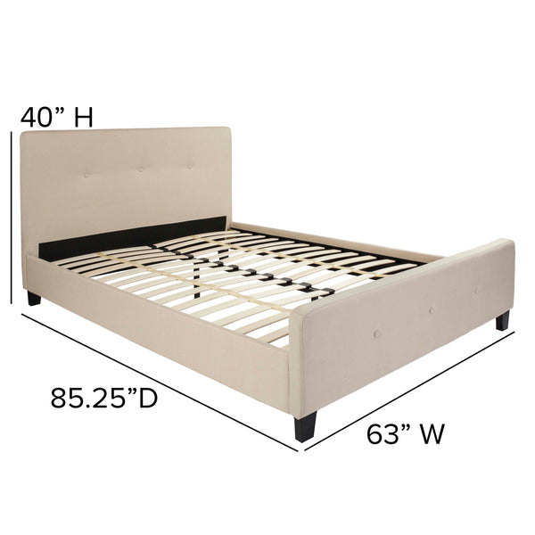 Beige,Queen |#| Queen Tufted Platform Bed in Beige Fabric with 10 Inch Pocket Spring Mattress